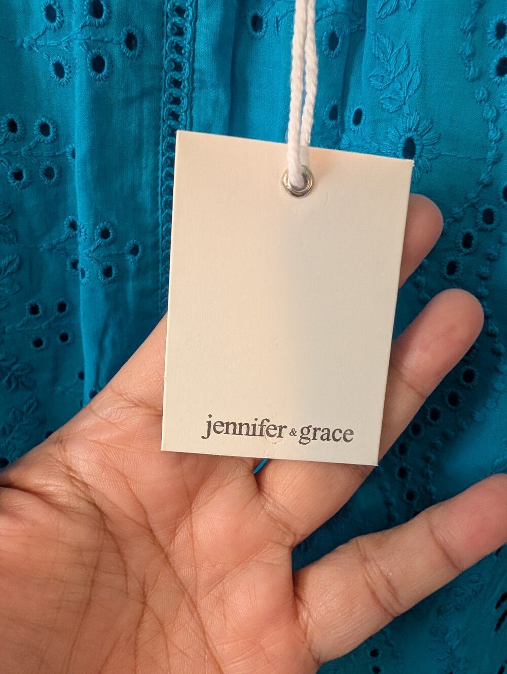 NWT S Jennifer & Grace Bluish Turquoise Eyelet Flutter Sleeve Top JJGB09 - Picture 4 of 8
